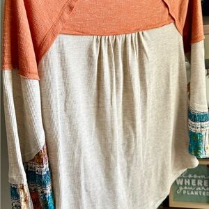 Jolt Orange and Cream Long Sleeve Top